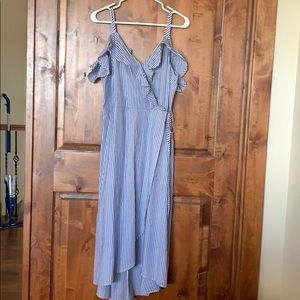 Blue striped off the shoulder dress